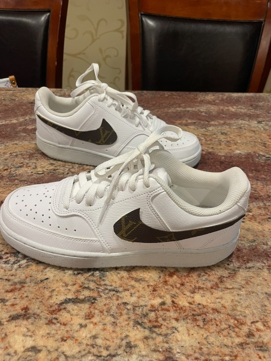 Nike Shoes - Nike White Low-Top Leather Sneakers. Custom designed  authentic Louis Vuitton